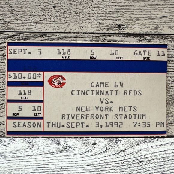 Other - Cincinnati Reds Ticket Stub 1992 vs New York Mets Riverfront Stadium - 10